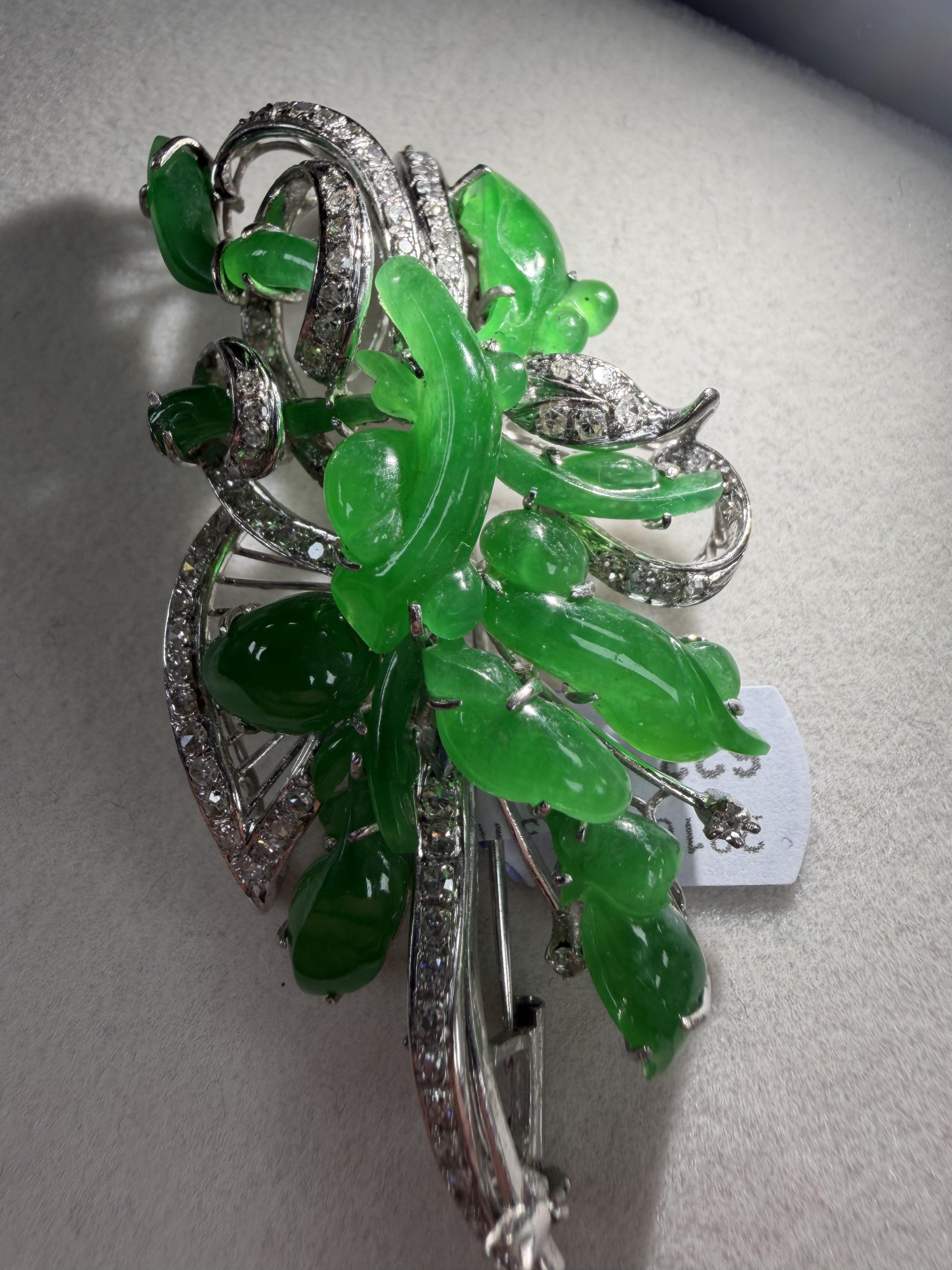 A fine jadeite and diamond brooch, 1960s